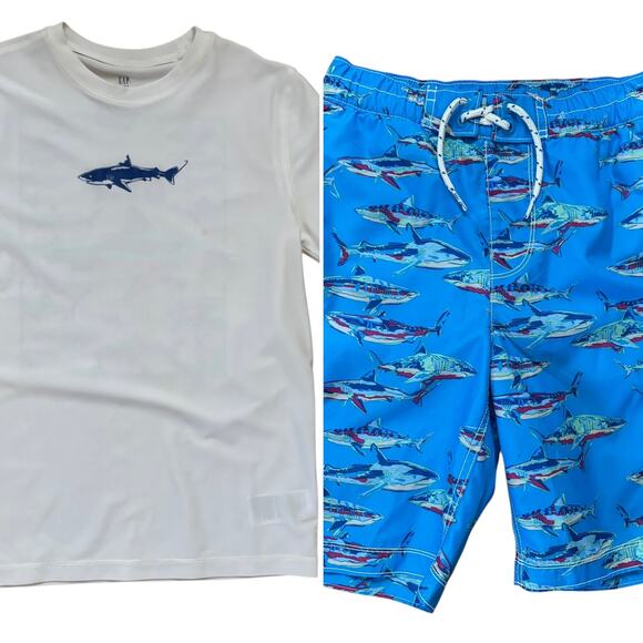 GAP Kids Boys Swim trunks and Rash Guard Shark Size Large 10 - Picture 1 of 13